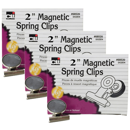 CHARLES LEONARD Magnetic Spring Clips, 2", 12 Per Box, PK3 68520